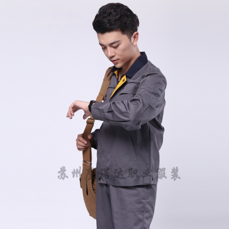 山東工作服批發駝灰拼黃色春秋工作服AC111