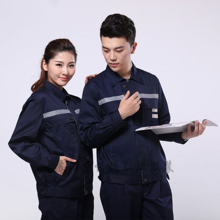 藏青拼米色滌棉線卡生產加工工作服AC090-SC