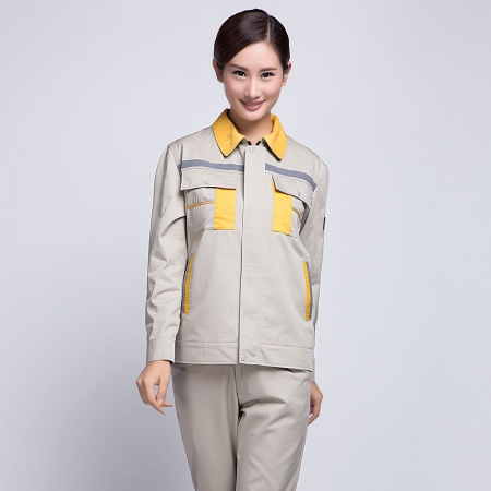 米色拼黃色秋季工作服AC09-1